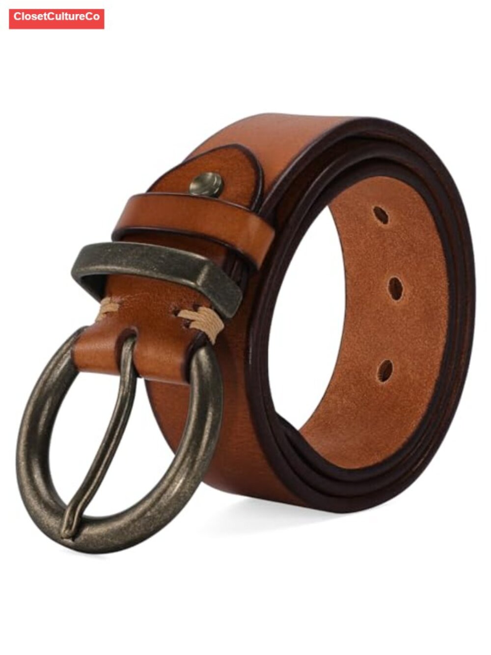 Leather Belt 1.5" Wide Large Brass Buckle Western Vintage Style